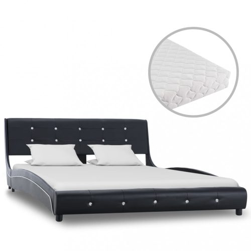 Fekete műbőr ágy matraccal 140 x 200 cm