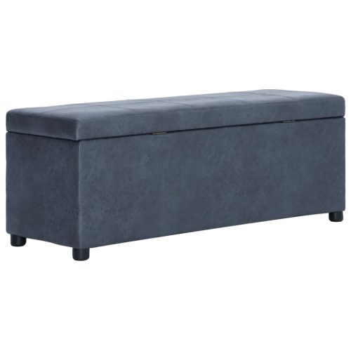 szürke művelúr pad tárolórekesszel 116 cm