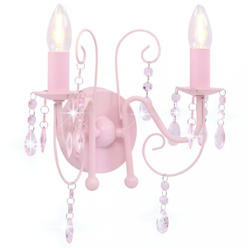Rózsaszín fali lámpa gyöngyökkel 2 x E14