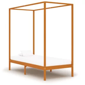 mézbarna tömör fenyőfa baldachinos ágykeret 90 x 200 cm