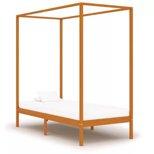 mézbarna tömör fenyőfa baldachinos ágykeret 90 x 200 cm