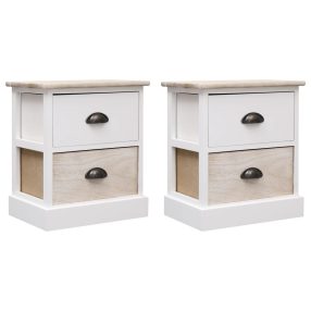   2 db fehér és természetes császárfa éjjeliszekrény 38x28x45 cm