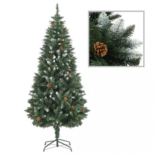  műkarácsonyfa fenyőtobozokkal és fehér csillámmal 180 cm