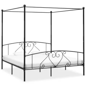 fekete fém baldachinos ágykeret 200 x 200 cm