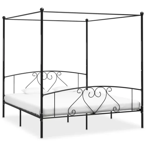 fekete fém baldachinos ágykeret 200 x 200 cm