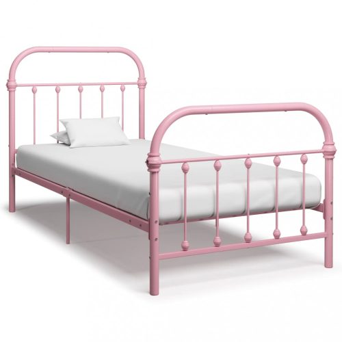 Rózsaszín fém ágykeret 90 x 200 cm