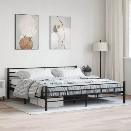 fekete acél ágykeret 200 x 200 cm