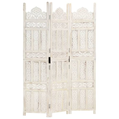 3-paneles fehér mangófa kézzel faragott térelválasztó 120x165cm