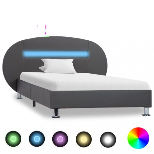 Szürke LED-es műbőr ágykeret 90 x 200 cm