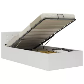   vidaXL fehér műbőr ágykeret hidraulikus ágyneműtartóval 90 x 200 cm