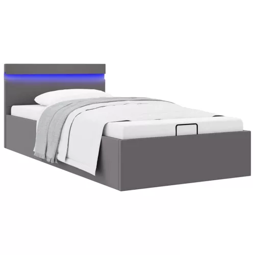 vidaXL szürke műbőr LED-es hidraulikus ágykeret 100 x 200 cm 