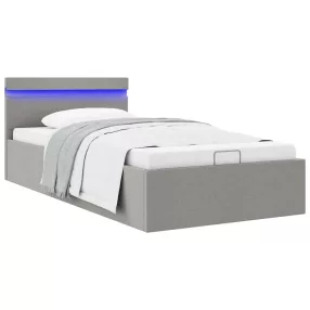   világosszürke szövet LED-es ágy hidraulikus tárolóval 90x200 cm