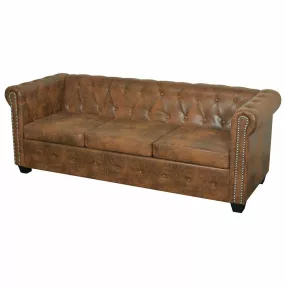 Chesterfield 3 személyes kanapé barna műbőr