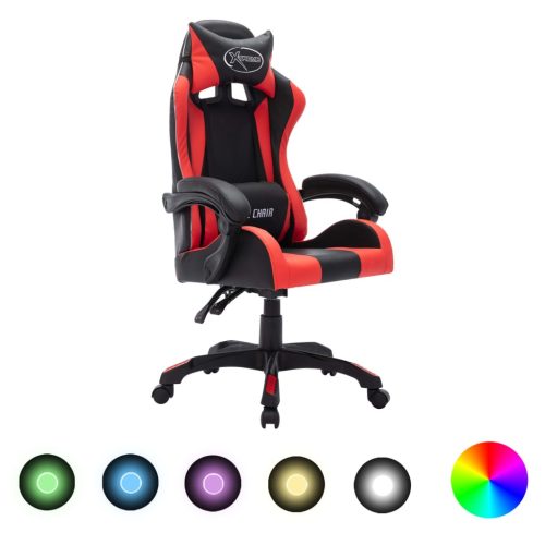 piros és fekete műbőr versenyszék RGB LED-világítással