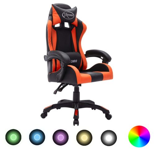 narancssárga és fekete műbőr versenyszék RGB LED-világítással