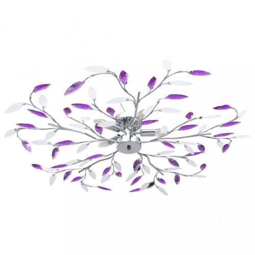 csillár lila akril kristály levél karokkal 5 db E14 izzó