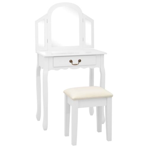 fehér császárfa MDF fésülködőasztal ülőkével 65x36x128 cm