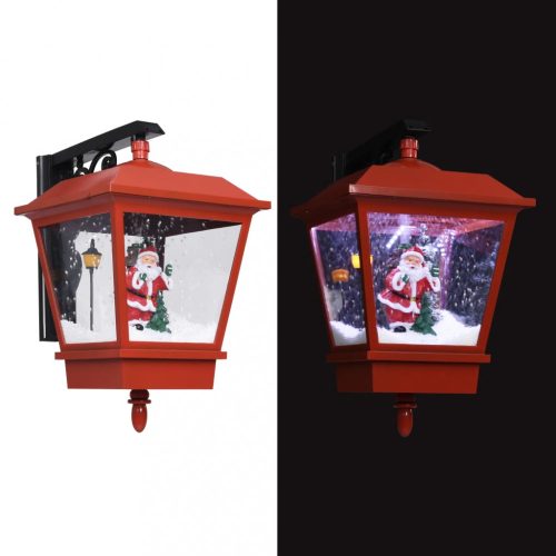 Piros karácsonyi fali lámpa LED-ekkel és Mikulással 40x27x45 cm