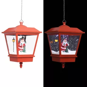   Piros karácsonyi függőlámpa LED-ekkel és Mikulással 27x27x45 cm