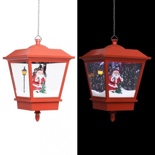 Piros karácsonyi függőlámpa LED-ekkel és Mikulással 27x27x45 cm