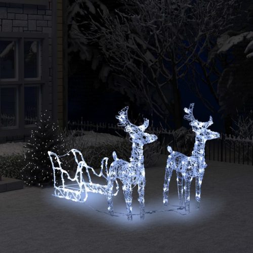 Akril rénszarvasok és szán karácsonyi dísz 160 LED-del 130 cm