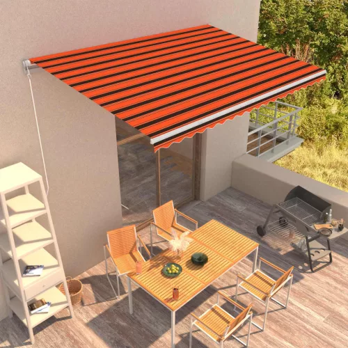 vidaXL narancssárga és barna kézzel kihúzható napellenző 450 x 300 cm 