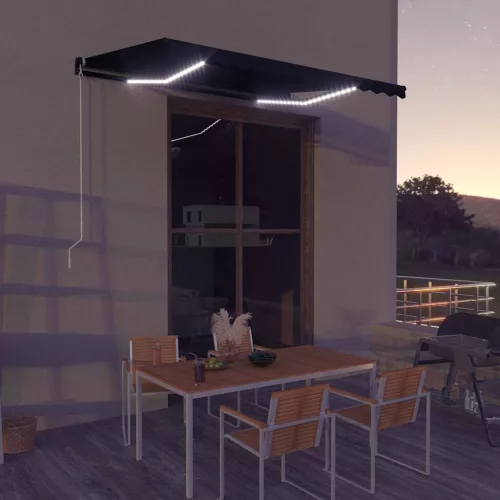 antracitszürke kézzel kihúzható LED-es napellenző 350 x 250 cm
