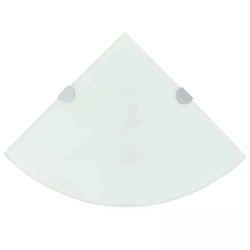 2 db fehér üveg sarokpolc krómtartóval 35 x 35 cm