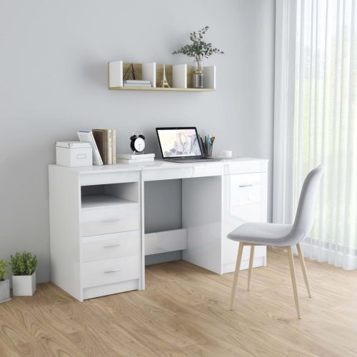 Magasfényű fehér forgácslap íróasztal 140 x 50 x 76 cm