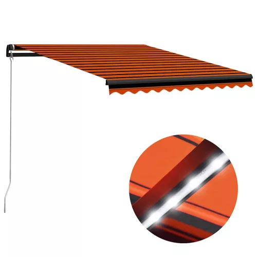 narancs és barna kézzel kihúzható LED-es napellenző 300x250 cm