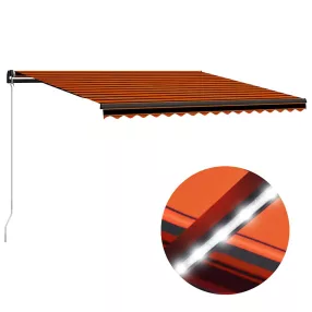   narancs és barna kézzel kihúzható LED-es napellenző 450x300 cm