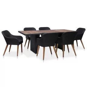   7 részes fekete polyrattan kültéri étkezőszett párnákkal