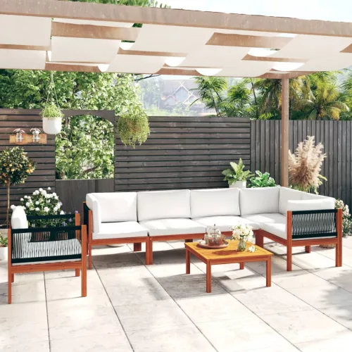 7 darabos kerti pihenőgarnitúra párnákkal, krémszínű, 63 x 63 cm