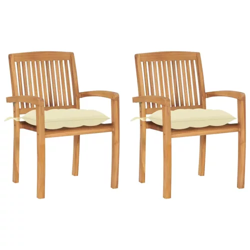 2 db tömör tíkfa kerti szék krémfehér párnával