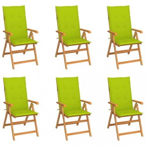 6 db tömör tíkfa kerti szék élénkzöld párnákkal