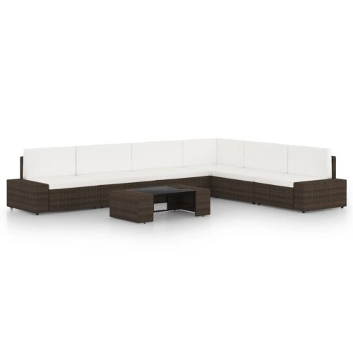 7 részes barna polyrattan kerti ülőgarnitúra párnákkal