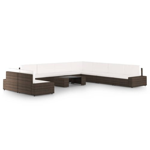 10 részes barna polyrattan kerti ülőgarnitúra párnákkal