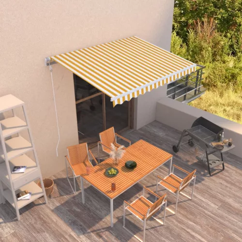 vidaXL sárga és fehér kézzel kihúzható napellenző 350 x 250 cm