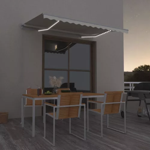 vidaXL krémszínű kézzel kihúzható LED-es napellenző 350 x 250 cm