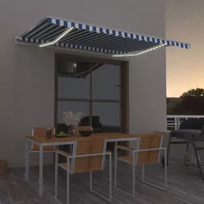   kék és fehér kézzel kihúzható LED-es napellenző 400 x 350 cm