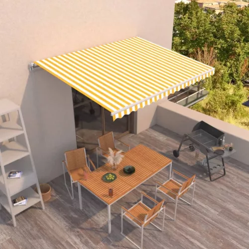 vidaXL sárga és fehér kézzel kihúzható napellenző 450 x 350 cm
