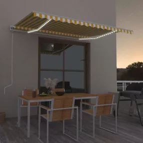   vidaXL sárga-fehér szélérzékelős és LED-es napellenző 450 x 350 cm