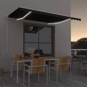  vidaXL antracitszürke szélérzékelős és LED-es napellenző 450 x 350 cm
