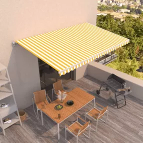   vidaXL sárga és fehér kézzel kihúzható napellenző 500 x 350 cm