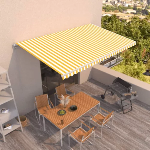 vidaXL sárga és fehér kézzel kihúzható napellenző 500 x 350 cm