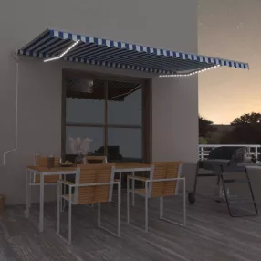   vidaXL kék/fehér automata szélérzékelős és LED-es napellenző 500x350cm