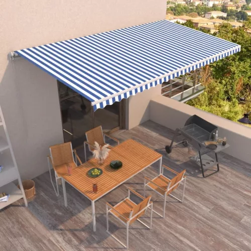 vidaXL kék és fehér kézi napellenző 600 x 350 cm