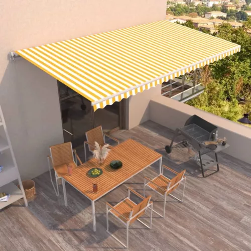 vidaXL sárga és fehér kézi napellenző 600 x 350 cm