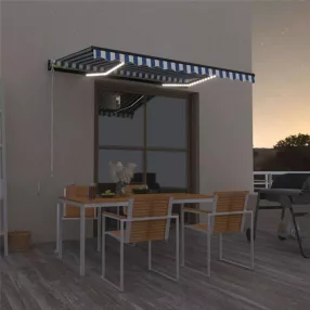   kék és fehér kézzel kihúzható LED-es napellenző 350 x 250 cm