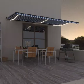   kék és fehér kézzel kihúzható LED-es napellenző 600 x 300 cm